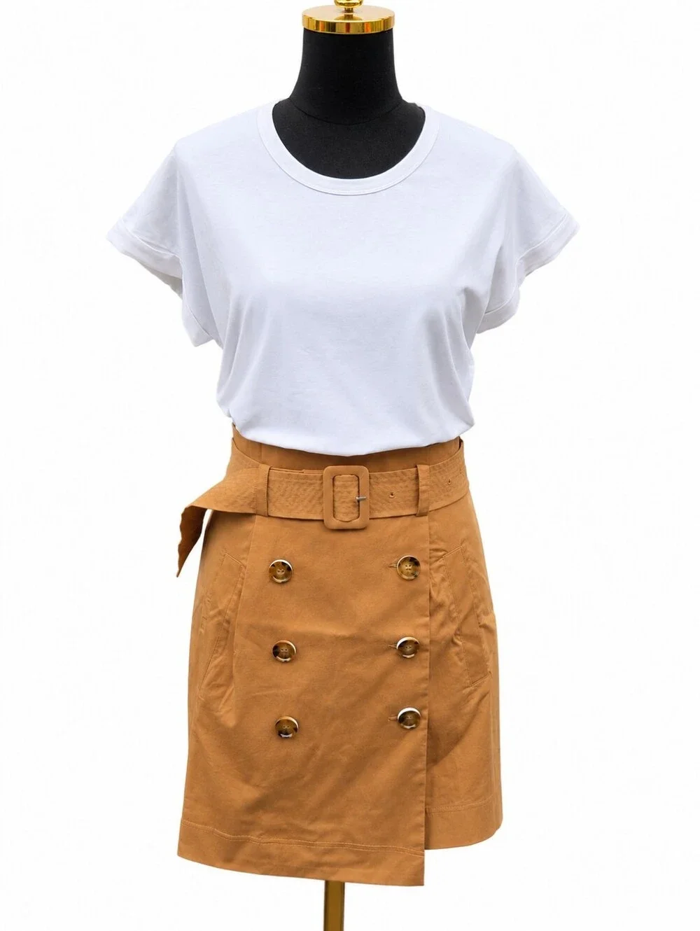 Veronica Beard Jeans Melany Dress White Camel Belted Utility NWT Size M